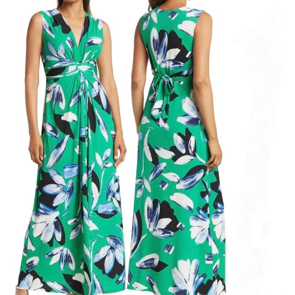 Eliza J Floral Print Twist Knot Maxi Dress  Green Sz O